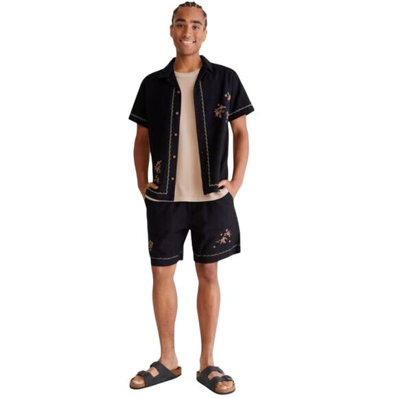 NWT Aeropostale Cotton Linen Embroidered Floral Short Sleeve Button Up Size S - Picture 2 of 11